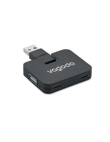 Hub USB 4 Ports Personnalisé Éco-responsable - SQUARE-C Matières : ABS Couleurs : noir livraison express 24h 48h
