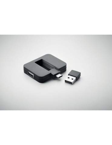 Hub USB 4 Ports Personnalisé Éco-responsable - SQUARE-C Matières : ABS Couleurs : noir personnalisation rapide en France