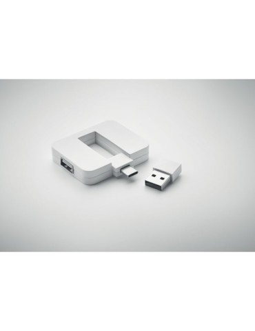 Hub USB 4 Ports Personnalisé Éco-responsable - SQUARE-C Matières : ABS Couleurs : blanc objet promotionnel éco-responsable