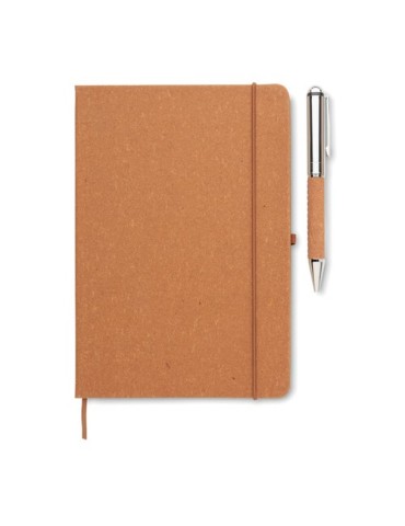 Carnet  en cuir recyclé avec stylo - ELEGANOTE Matières : papier Couleurs : beige impression logo haute qualité