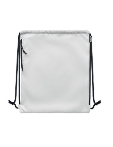 Sac à cordon  300D RPET - NIGHT Matières : PET recyclé Couleurs : blanc marquage laser ultra précis