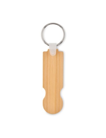 Porte-clés jeton en bambou personnalisable COMPRAS Matières : bambou Couleurs : bois cadeau entreprise pas cher