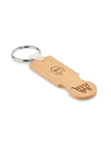 Porte-clés jeton en bambou personnalisable COMPRAS Matières : bambou Couleurs : bois goodies publicitaire événementiel