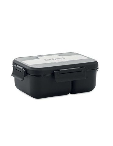 Lunch box  personnalisée avec couverts en PP - MAKAN Matières : polypropylène (PP) Couleurs : noir impression haute définition