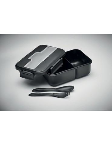 Lunch box  personnalisée avec couverts en PP - MAKAN Matières : polypropylène (PP) Couleurs : noir livraison express 24h 48h