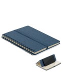 Cahier A5 publicitaire avec support de téléphone STRATA Matières : papier recyclé Couleurs : bleu