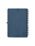 Cahier A5 publicitaire avec support de téléphone STRATA Matières : papier recyclé Couleurs : bleu marquage laser ultra précis