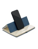 Cahier A5 publicitaire avec support de téléphone STRATA Matières : papier recyclé Couleurs : bleu livraison express 24h 48h
