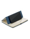 Cahier A5 publicitaire avec support de téléphone STRATA Matières : papier recyclé Couleurs : bleu personnalisation rapide en Fra