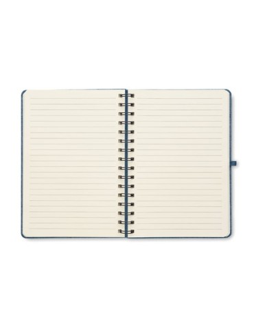 Cahier A5 publicitaire avec support de téléphone STRATA Matières : papier recyclé Couleurs : bleu impression logo haute qualité