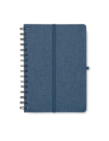 Cahier A5 publicitaire avec support de téléphone STRATA Matières : papier recyclé Couleurs : bleu goodies publicitaire événement