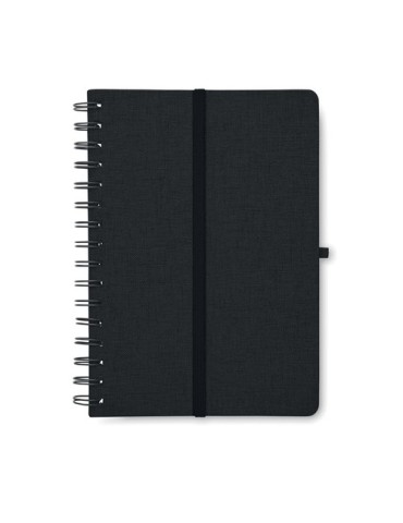 Cahier A5 publicitaire avec support de téléphone STRATA Matières : papier recyclé Couleurs : noir cadeau entreprise pas cher