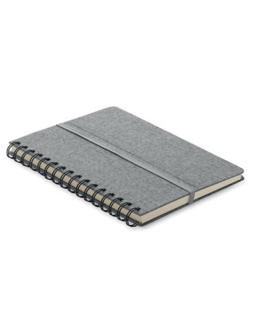 Cahier A5 publicitaire avec support de téléphone STRATA Matières : papier recyclé Couleurs : gris personnalisable avec votre log