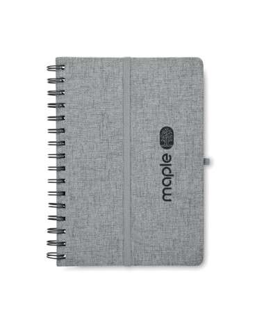 Cahier A5 publicitaire avec support de téléphone STRATA Matières : papier recyclé Couleurs : gris impression haute définition