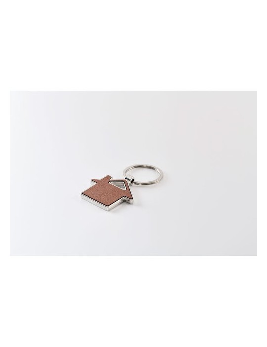 Porte-clés publicitaires en forme de maison LOUSE Matières : métal Couleurs : marron goodies publicitaire événementiel