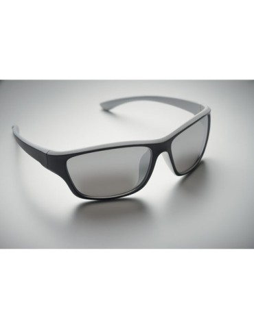 Lunettes de sport miroir UV400 personnalisées YUMA Matières : Polycarbonate (PC) Couleurs : blanc objet publicitaire robuste