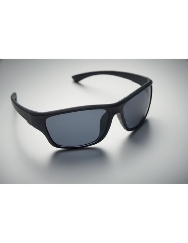 Lunettes de sport miroir UV400 personnalisées YUMA Matières : Polycarbonate (PC) Couleurs : noir impression logo haute qualité