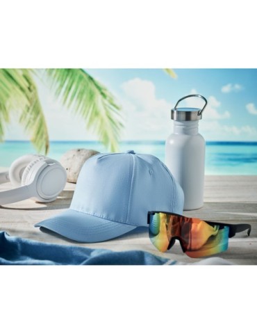 Casquette baseball 5 pans publicitaire personnalisée BUZZ Matières : coton Couleurs : bleu bébé livraison express 24h 48h