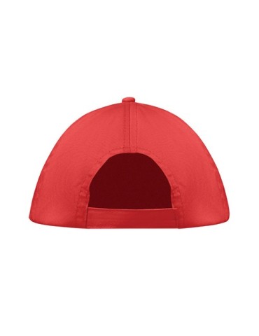 Casquette baseball 5 pans publicitaire personnalisée BUZZ Matières : coton Couleurs : rouge marquage laser ultra précis