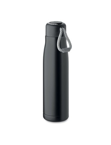 Bouteille double paroi personnalisée 500 ml CORDLE Couleurs : noir Matières : acier inoxydable recyclé marquage laser ultra préc