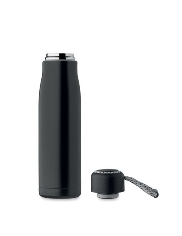 Bouteille double paroi personnalisée 500 ml CORDLE Couleurs : noir Matières : acier inoxydable recyclé impression logo haute qua