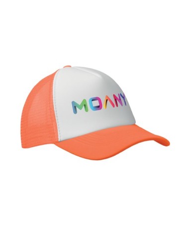 Casquette publicitaire personnalisée BUBBLE Matières : polyéthylène (PE) Couleurs : orange fluo impression haute définition