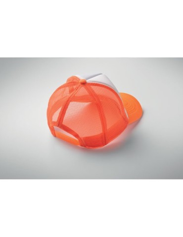 Casquette publicitaire personnalisée BUBBLE Matières : polyéthylène (PE) Couleurs : orange fluo accessoire événementiel unique