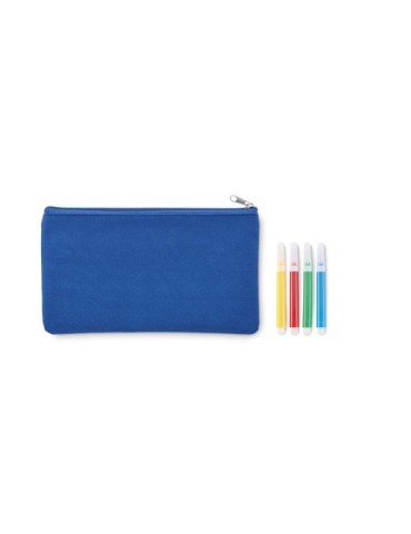 Trousse à crayons personnalisée avec feutres KIDDO Matières : PET Couleurs : bleu royal marquage laser ultra précis