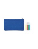 Trousse à crayons personnalisée avec feutres KIDDO Matières : PET Couleurs : bleu royal marquage laser ultra précis