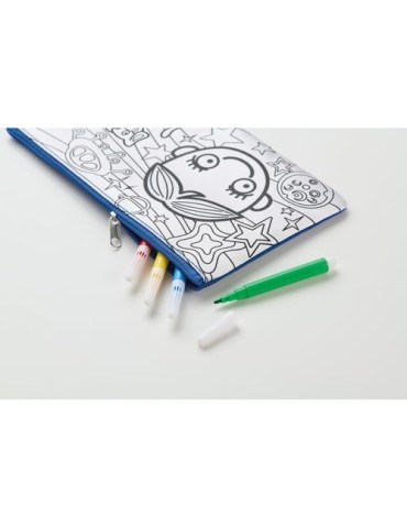 Trousse à crayons personnalisée avec feutres KIDDO Matières : PET Couleurs : bleu royal cadeau collaborateur premium