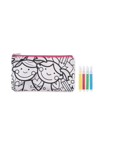 Trousse à crayons personnalisée avec feutres KIDDO Matières : PET Couleurs : rose bébé impression logo haute qualité