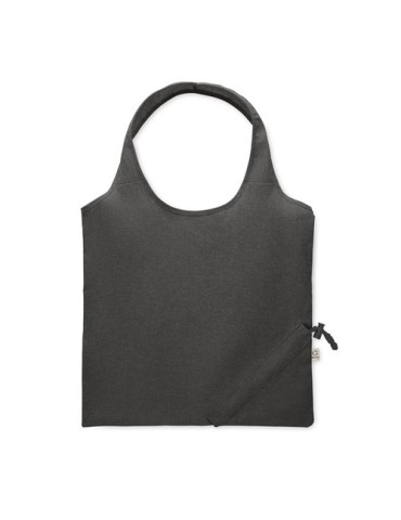 Shopping pliable publicitaire 140 gr/m² CARRIE COLOUR Matières : coton recyclé Couleurs : noir impression logo haute qualité