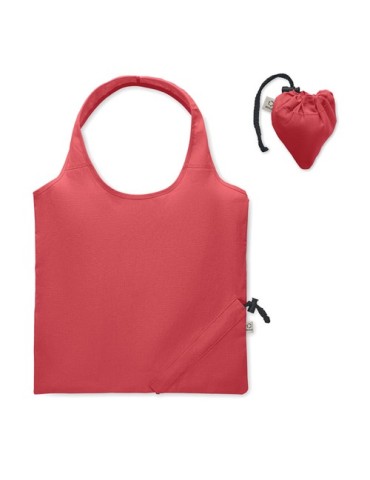 Shopping pliable publicitaire 140 gr/m² CARRIE COLOUR Matières : coton recyclé Couleurs : rouge personnalisation rapide en Franc