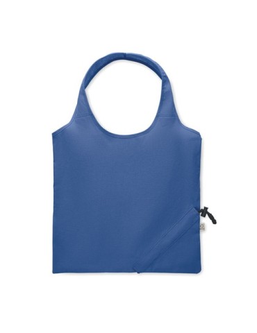 Shopping pliable publicitaire 140 gr/m² CARRIE COLOUR Matières : coton recyclé Couleurs : bleu royal cadeau client original