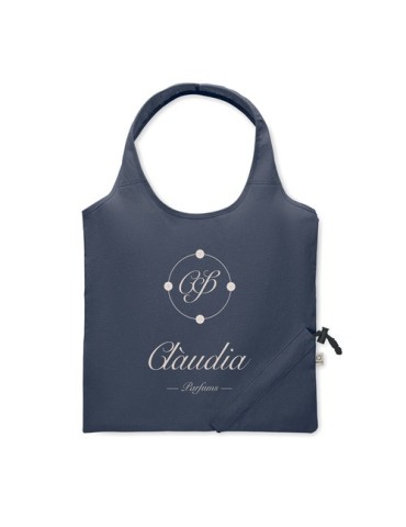 Shopping pliable publicitaire 140 gr/m² CARRIE COLOUR Matières : coton recyclé Couleurs : bleu goodies publicitaire durable
