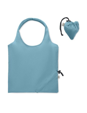 Shopping pliable publicitaire 140 gr/m² CARRIE COLOUR Matières : coton recyclé Couleurs : bleu pétrole objet promotionnel éco-re