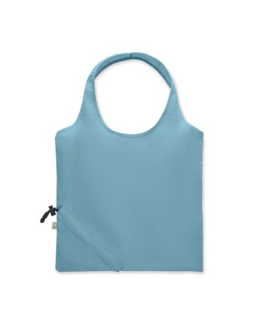 Shopping pliable publicitaire 140 gr/m² CARRIE COLOUR Matières : coton recyclé Couleurs : bleu pétrole cadeau client original