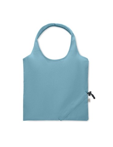 Shopping pliable publicitaire 140 gr/m² CARRIE COLOUR Matières : coton recyclé Couleurs : bleu pétrole goodies personnalisé en s