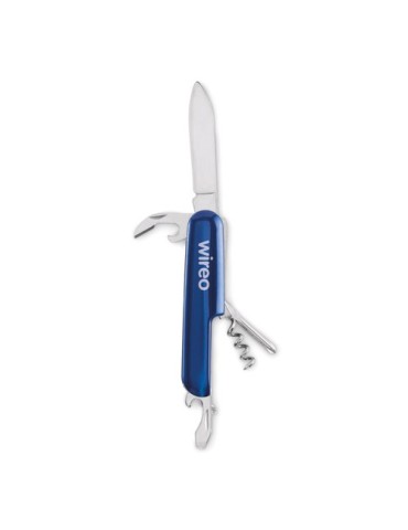 Couteau de poche multi-outils publicitaire personnalisé MULTICHILLO Matières : aluminium recyclé  Couleurs : bleu personnalisati