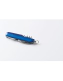 Couteau de poche multi-outils publicitaire personnalisé MULTICHILLO Matières : aluminium recyclé  Couleurs : bleu impression log