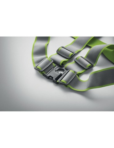 Bretelles réfléchissantes personnalisées ALLVISIBLE+ Matières : PET Couleurs : vert fluo marquage laser ultra précis