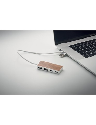 Hub USB publicitaire 4 ports 27,5 cm UBAH Matières : aluminium recyclé  Couleurs : bois cadeau entreprise pas cher