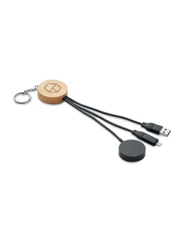 Porte-clés publicitaire 4 en 1 60W BULE Matières : bambou Couleurs : noir cadeau collaborateur premium