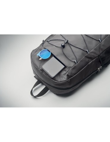 Sac à dos publicitaire en polyester 600D RPET HIGE Matières : PET recyclé Couleurs : pierre marquage laser ultra précis