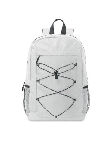 Sac à dos publicitaire en polyester 600D RPET HIGE Matières : PET recyclé Couleurs : blanc marquage couleur éclatante