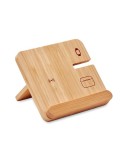 Chargeur sans fil 15W 3 en 1 publicitaire personnalisé BOOGAR Matières : bambou Couleurs : bois