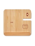 Chargeur sans fil 15W 3 en 1 publicitaire personnalisé BOOGAR Matières : bambou Couleurs : bois personnalisable avec votre logo