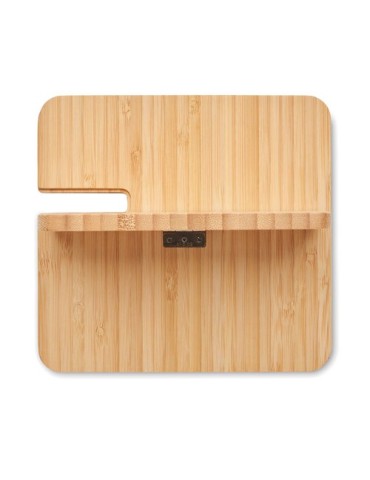 Chargeur sans fil 15W 3 en 1 publicitaire personnalisé BOOGAR Matières : bambou Couleurs : bois marquage laser ultra précis