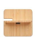Chargeur sans fil 15W 3 en 1 publicitaire personnalisé BOOGAR Matières : bambou Couleurs : bois marquage laser ultra précis