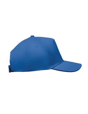 Casquette à 5 pans personnalisée SUNNY Matières : coton Couleurs : bleu royal marquage laser ultra précis